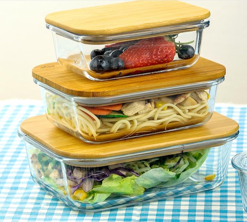 Glass Food Container with Bamboo Lid & Silicone Seal